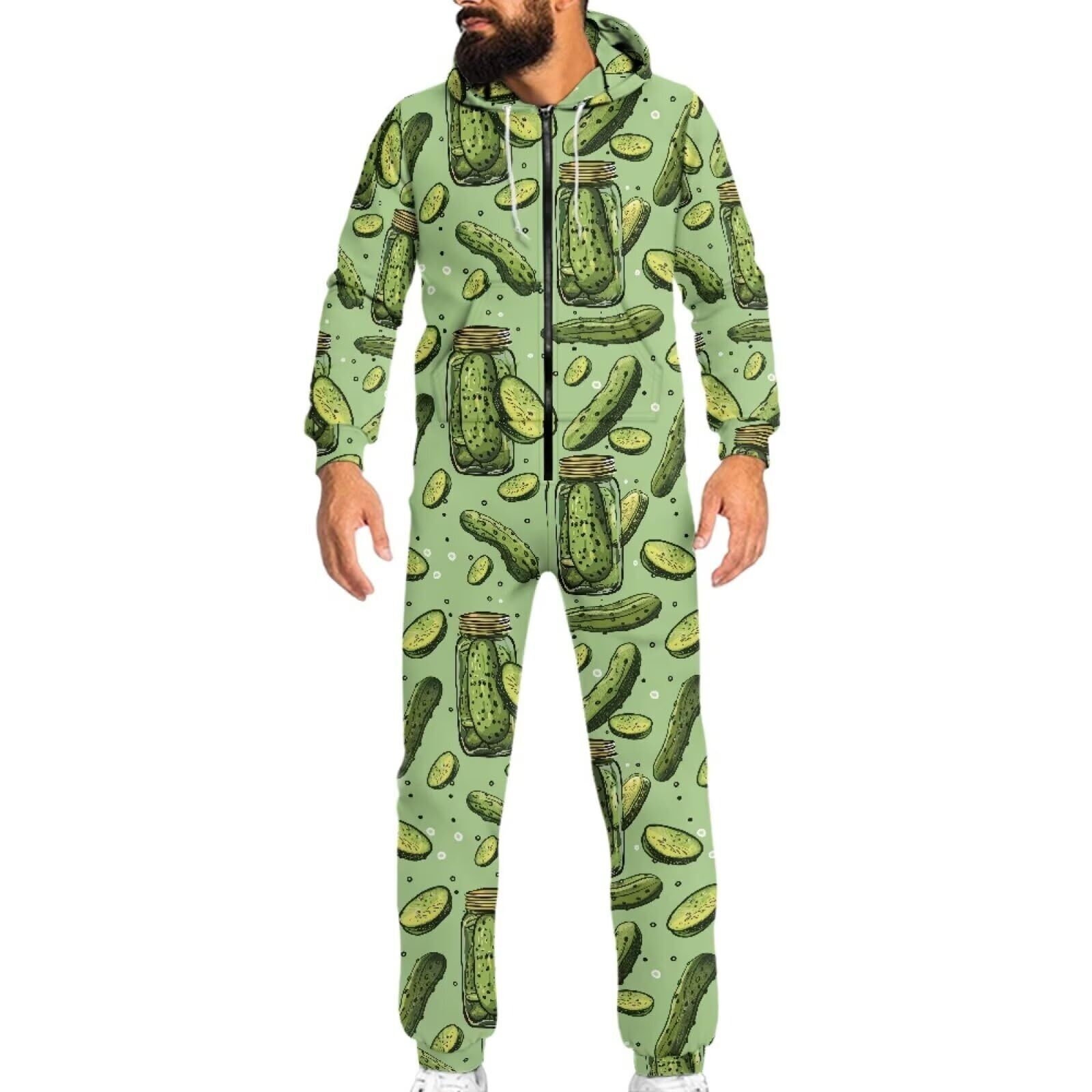 1546 Green Pickle Slices One Pieces Long Sleeves Sleepwear Fpr Jumpsuit